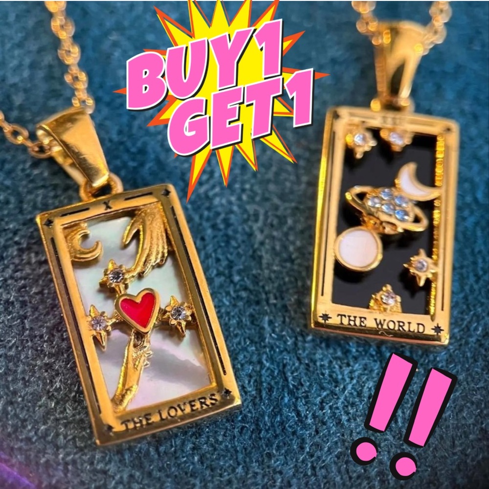 18k Gold Plated Tarot Card Necklace | The World, The Lovers | Stainless Steel